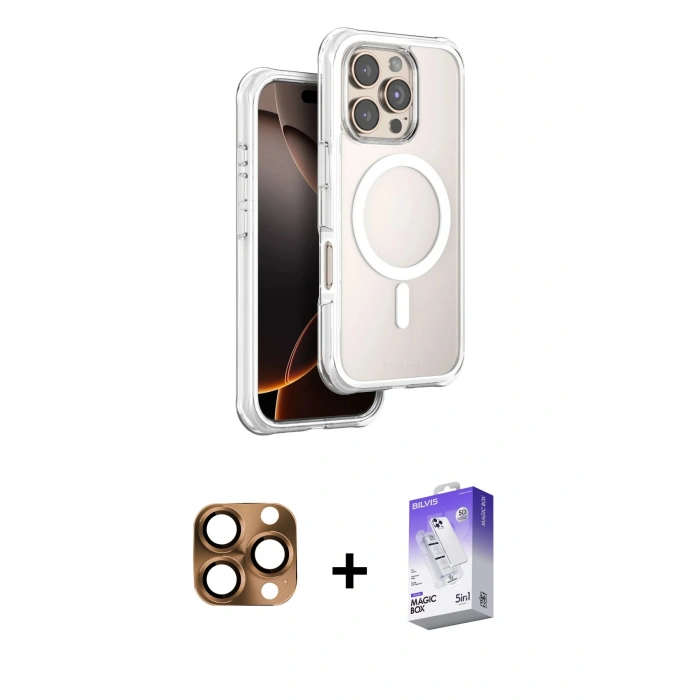 MARSİLYAN™- iPhone 16 Pro Max Kılıf Zirve Klasik Prime - Siyah Bilvis 5in1 3D Magic Cam Ekran Koruyucu + Pers Alüminyum Kamera Lens - CLTM