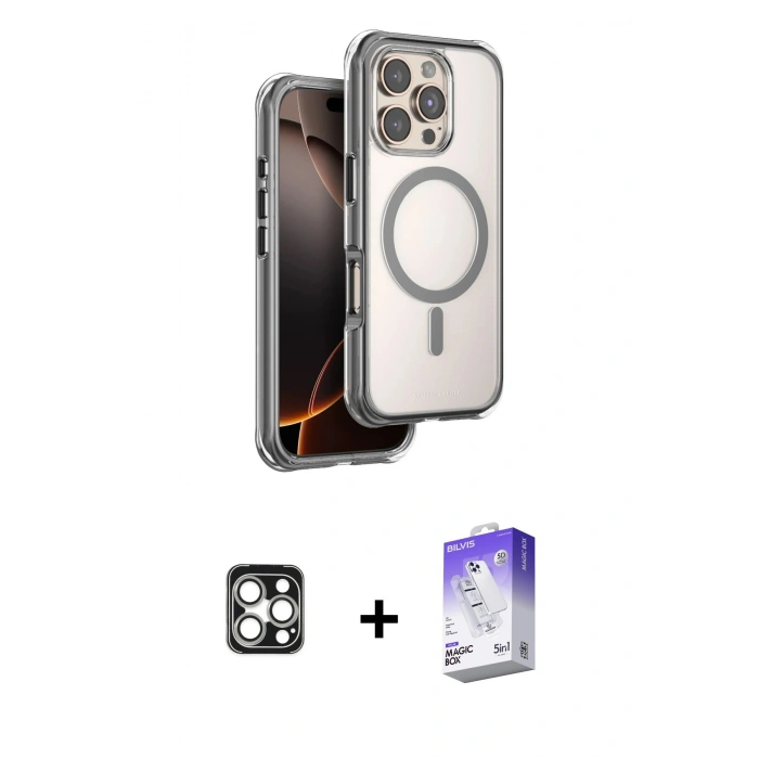 MARSİLYAN™- iPhone 16 Pro Max Kılıf Zirve Klasik Prime - Siyah Bilvis 5in1 3D Magic Cam Ekran Koruyucu + PVD Metal Kamera Lens - GS