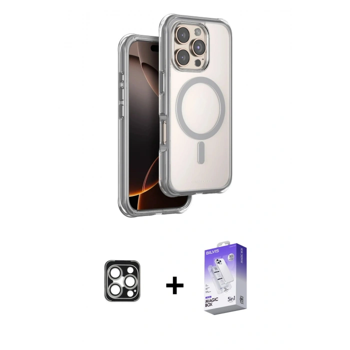MARSİLYAN™- iPhone 16 Pro Max Kılıf Zirve Klasik Prime - Siyah Bilvis 5in1 3D Magic Cam Ekran Koruyucu + PVD Metal Kamera Lens - GS