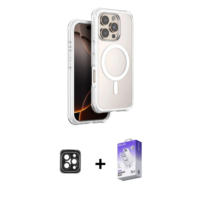 MARSİLYAN™- iPhone 16 Pro Max Kılıf Zirve Klasik Prime - Siyah Bilvis 5in1 3D Magic Cam Ekran Koruyucu + PVD Metal Kamera Lens - SH
