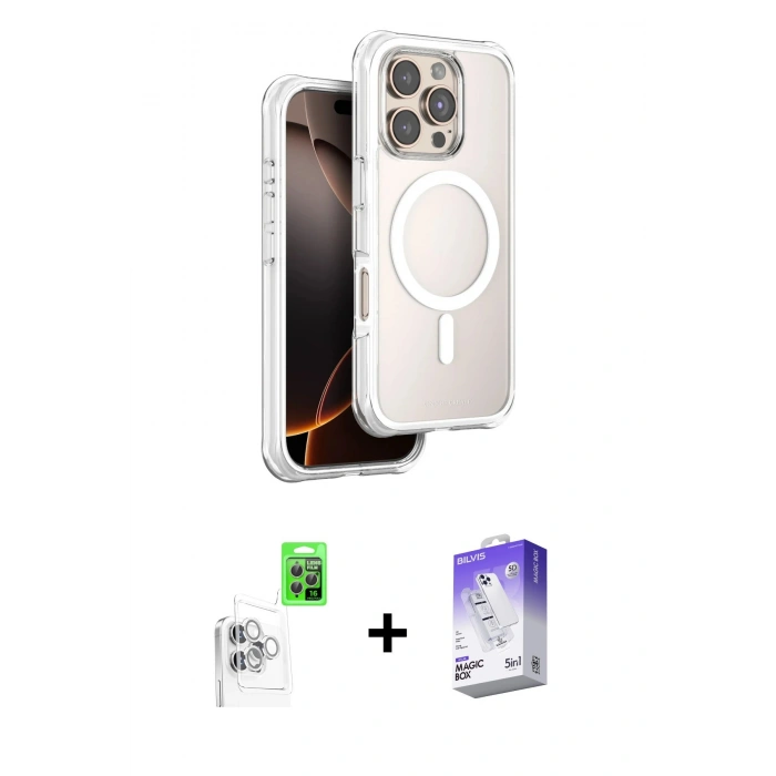 MARSİLYAN™- iPhone 16 Pro Max Kılıf Zirve Klasik Prime - Siyah Bilvis 5in1 3D Magic Cam Ekran Koruyucu + Raze Metal Kamera Lens - BZ