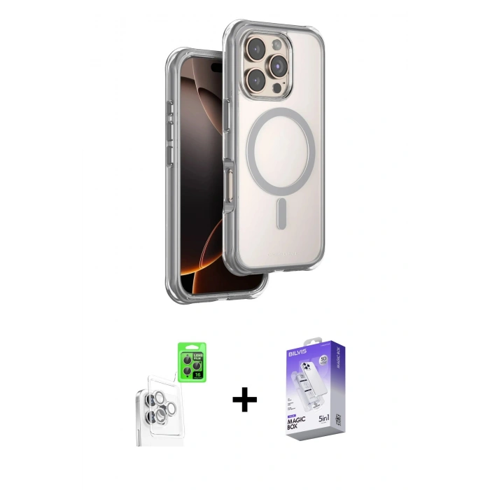 MARSİLYAN™- iPhone 16 Pro Max Kılıf Zirve Klasik Prime - Siyah Bilvis 5in1 3D Magic Cam Ekran Koruyucu + Raze Metal Kamera Lens - BZ