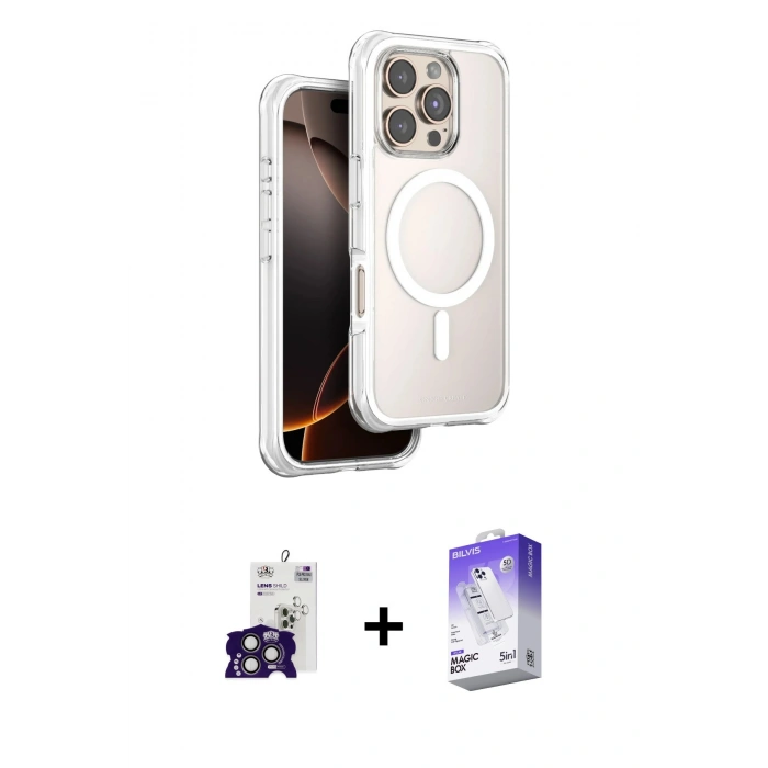 MARSİLYAN™- iPhone 16 Pro Max Kılıf Zirve Klasik Prime - Siyah Bilvis 5in1 3D Magic Cam Ekran Koruyucu + Bilvis Titan Kamera Lens - TMGI