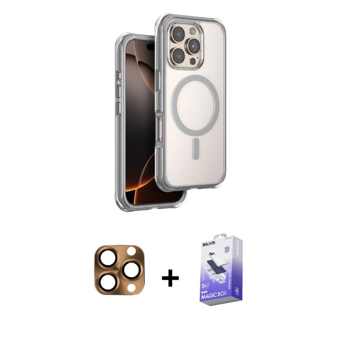 MARSİLYAN™- iPhone 16 Pro Max Kılıf Zirve Klasik Prime - Siyah Bilvis 5in1 5D Magic Hayalet Cam Ekran Koruyucu + Pers Alüminyum Kamera Lens - CLTM