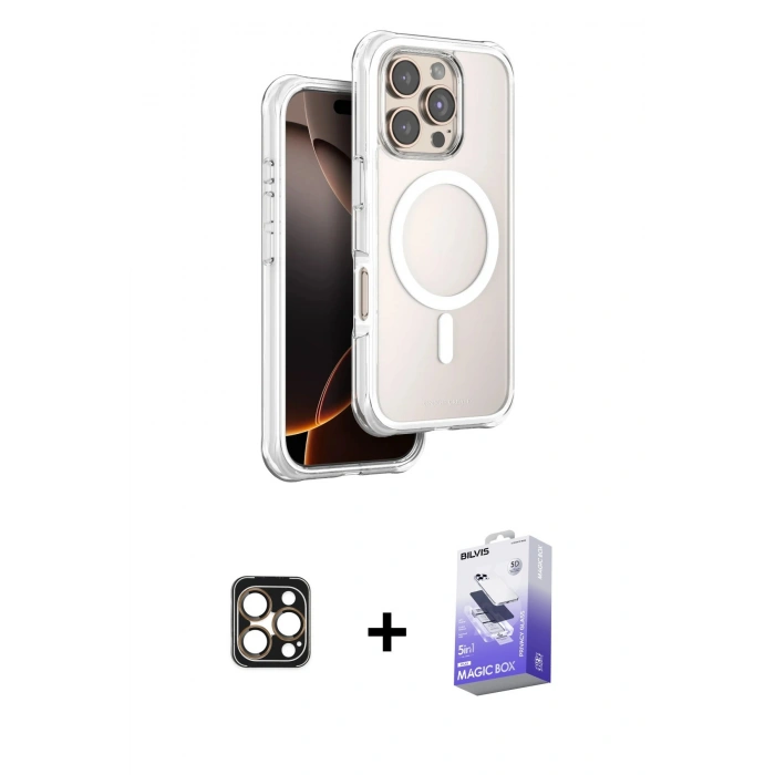 MARSİLYAN™- iPhone 16 Pro Max Kılıf Zirve Klasik Prime - Siyah Bilvis 5in1 5D Magic Hayalet Cam Ekran Koruyucu + PVD Metal Kamera Lens - GD