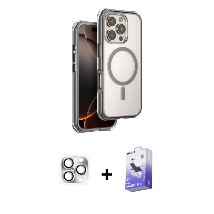 MARSİLYAN™- iPhone 16 Pro Max Kılıf Zirve Klasik Prime - Siyah Bilvis 5in1 5D Magic Hayalet Cam Ekran Koruyucu + Pers Alüminyum Kamera Lens - GS