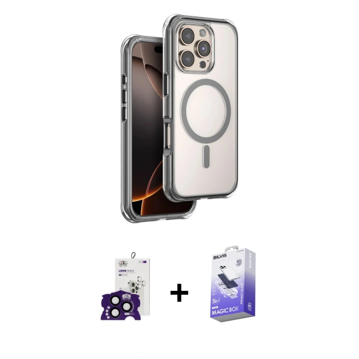 MARSİLYAN™- iPhone 16 Pro Max Kılıf Zirve Klasik Prime - Siyah Bilvis 5in1 5D Magic Hayalet Cam Ekran Koruyucu + Bilvis Titan Kamera Lens - SH