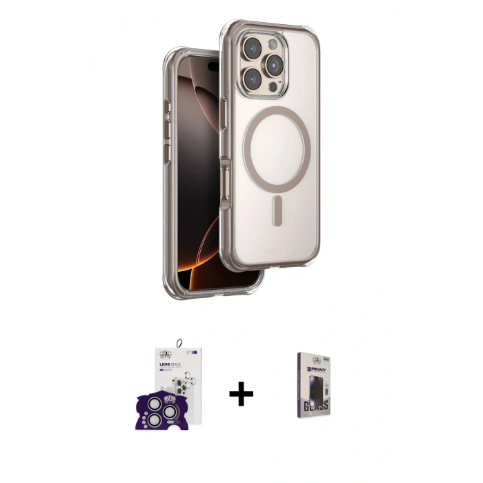 MARSİLYAN™- iPhone 16 Pro Max Kılıf Zirve Klasik Prime - Siyah Bilvis Hayalet Cam Ekran Koruyucu + Bilvis Titan Kamera Lens - GS