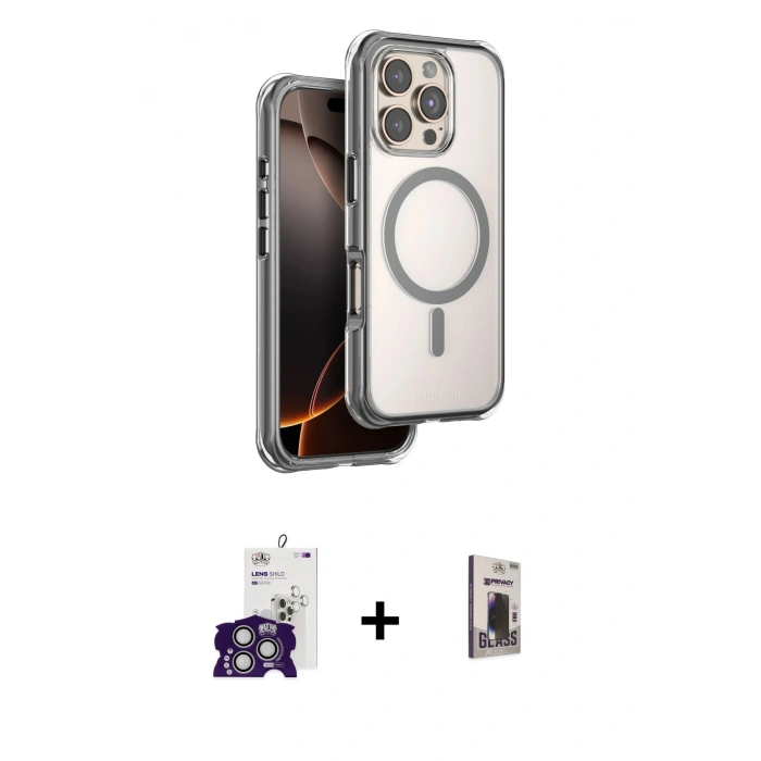 MARSİLYAN™- iPhone 16 Pro Max Kılıf Zirve Klasik Prime - Siyah Bilvis Hayalet Cam Ekran Koruyucu + Bilvis Titan Kamera Lens - GS
