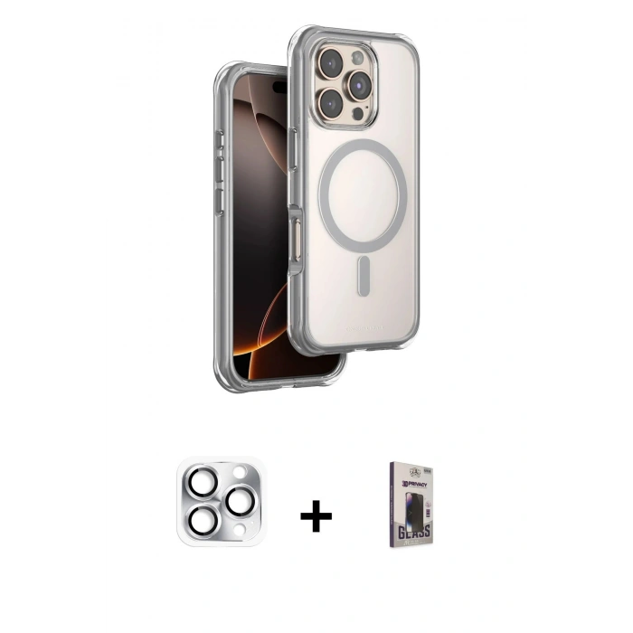 MARSİLYAN™- iPhone 16 Pro Max Kılıf Zirve Klasik Prime - Siyah Bilvis Hayalet Cam Ekran Koruyucu + Pers Alüminyum Kamera Lens - GS