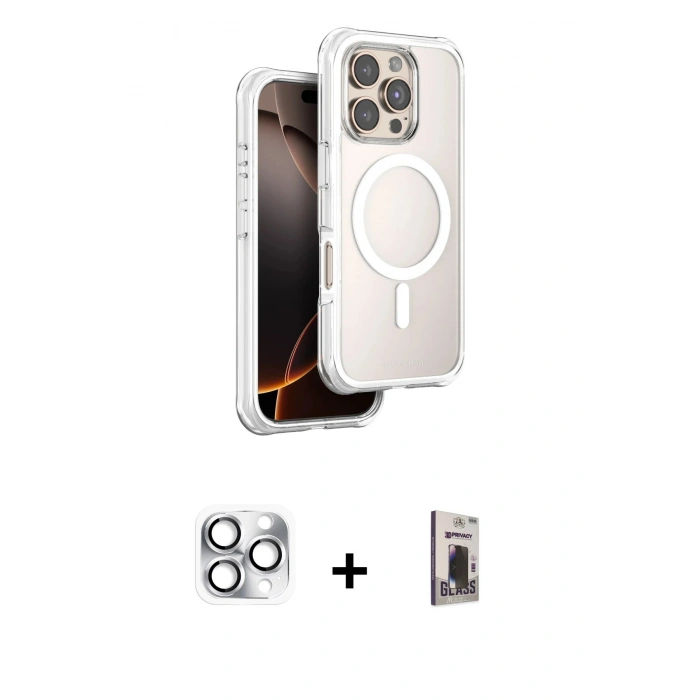 MARSİLYAN™- iPhone 16 Pro Max Kılıf Zirve Klasik Prime - Siyah Bilvis Hayalet Cam Ekran Koruyucu + Pers Alüminyum Kamera Lens - GS