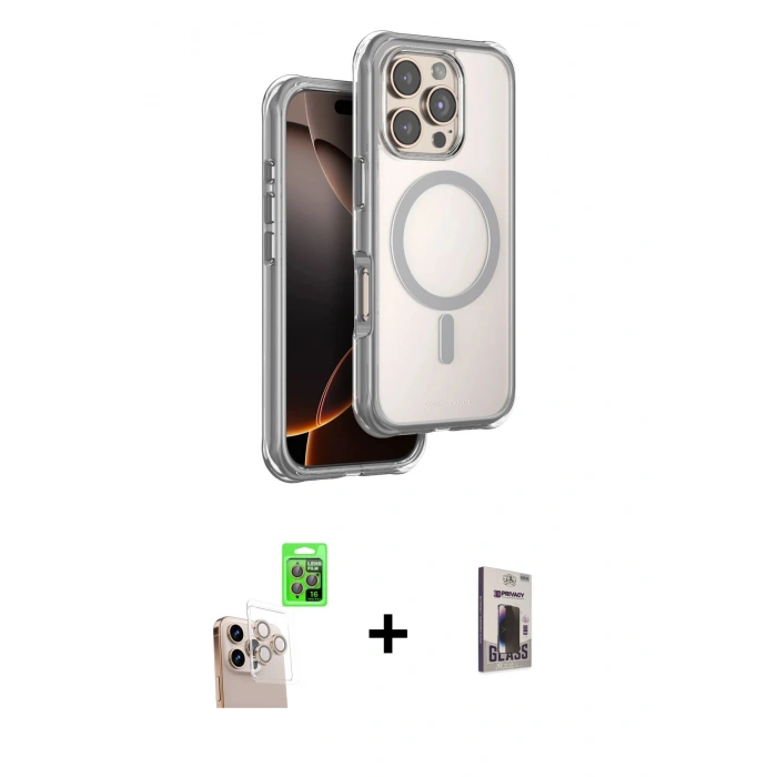MARSİLYAN™- iPhone 16 Pro Max Kılıf Zirve Klasik Prime - Siyah Bilvis Hayalet Cam Ekran Koruyucu + Raze Metal Kamera Lens - NLGY