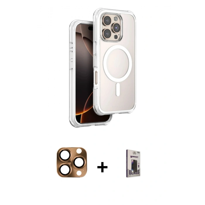 MARSİLYAN™- iPhone 16 Pro Max Kılıf Zirve Klasik Prime - Siyah Bilvis Hayalet Cam Ekran Koruyucu + Pers Alüminyum Kamera Lens - CLTM