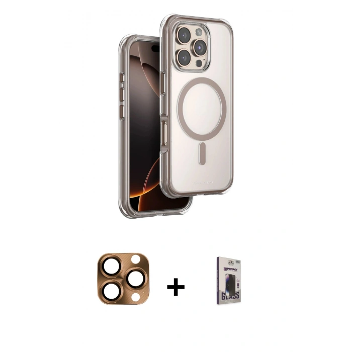 MARSİLYAN™- iPhone 16 Pro Max Kılıf Zirve Klasik Prime - Siyah Bilvis Hayalet Cam Ekran Koruyucu + Pers Alüminyum Kamera Lens - CLTM