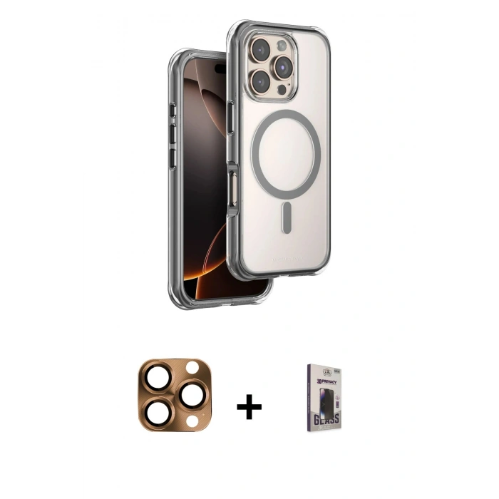 MARSİLYAN™- iPhone 16 Pro Max Kılıf Zirve Klasik Prime - Siyah Bilvis Hayalet Cam Ekran Koruyucu + Pers Alüminyum Kamera Lens - CLTM