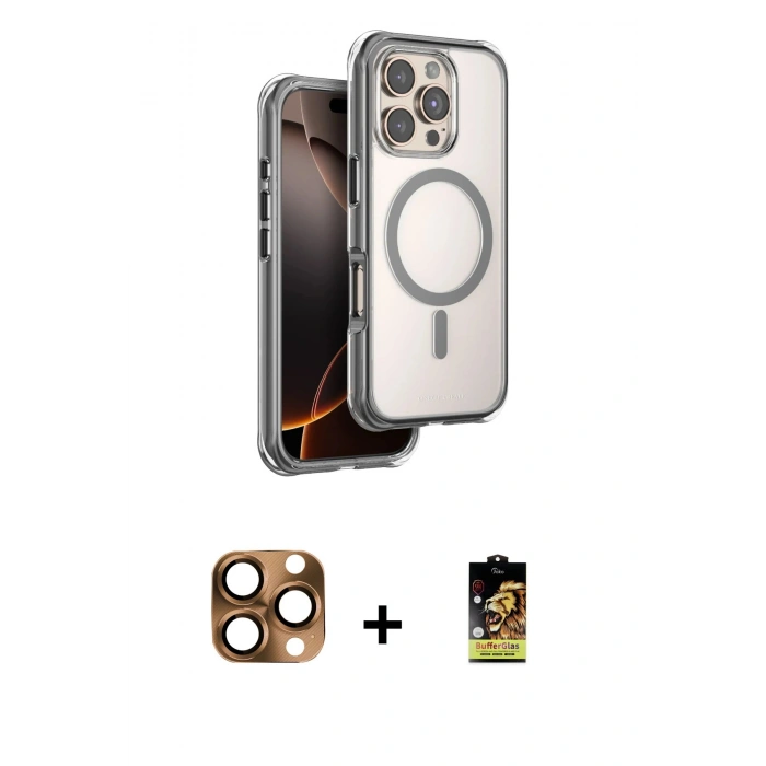 MARSİLYAN™- iPhone 16 Pro Max Kılıf Zirve Klasik Prime - Siyah Buffer Cam Ekran Koruyucu + Pers Alüminyum Kamera Lens - CLTM
