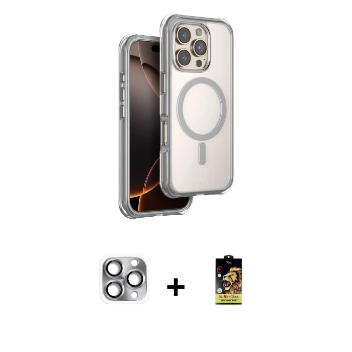 MARSİLYAN™- iPhone 16 Pro Max Kılıf Zirve Klasik Prime - Siyah Buffer Cam Ekran Koruyucu + Pers Alüminyum Kamera Lens - GI