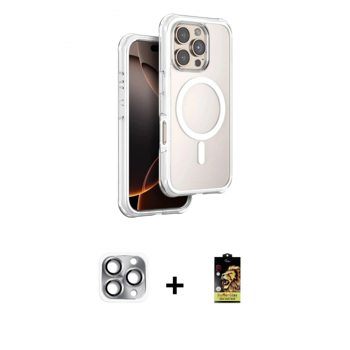 MARSİLYAN™- iPhone 16 Pro Max Kılıf Zirve Klasik Prime - Siyah Buffer Cam Ekran Koruyucu + Pers Alüminyum Kamera Lens - GI