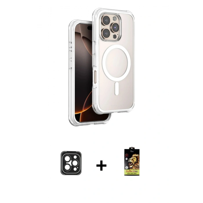 MARSİLYAN™- iPhone 16 Pro Max Kılıf Zirve Klasik Prime - Siyah Buffer Cam Ekran Koruyucu + PVD Metal Kamera Lens - SH