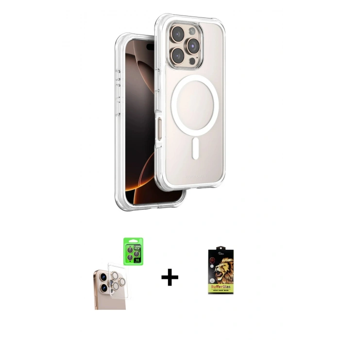 MARSİLYAN™- iPhone 16 Pro Max Kılıf Zirve Klasik Prime - Siyah Buffer Cam Ekran Koruyucu + Raze Metal Kamera Lens - NLGY