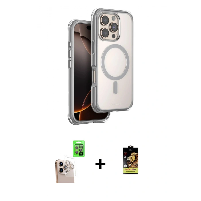 MARSİLYAN™- iPhone 16 Pro Max Kılıf Zirve Klasik Prime - Siyah Buffer Cam Ekran Koruyucu + Raze Metal Kamera Lens - NLGY