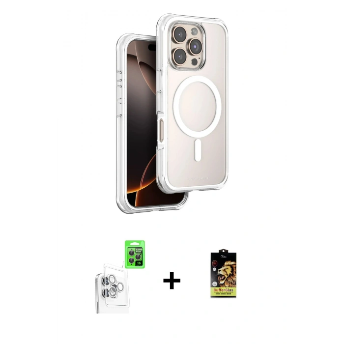 MARSİLYAN™- iPhone 16 Pro Max Kılıf Zirve Klasik Prime - Siyah Buffer Cam Ekran Koruyucu + Raze Metal Kamera Lens - BZ