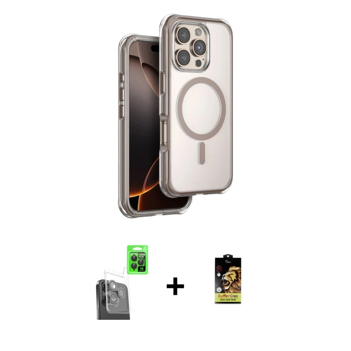 MARSİLYAN™- iPhone 16 Pro Max Kılıf Zirve Klasik Prime - Siyah Buffer Cam Ekran Koruyucu + Raze Metal Kamera Lens - SH
