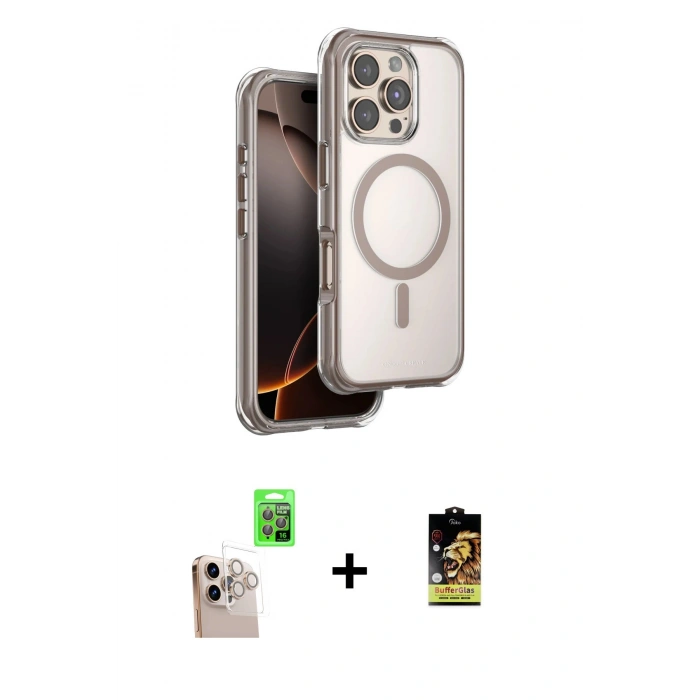 MARSİLYAN™- iPhone 16 Pro Max Kılıf Zirve Klasik Prime - Siyah Buffer Cam Ekran Koruyucu + Raze Metal Kamera Lens - NLGY