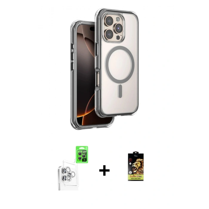 MARSİLYAN™- iPhone 16 Pro Max Kılıf Zirve Klasik Prime - Siyah Buffer Cam Ekran Koruyucu + Raze Metal Kamera Lens - BZ