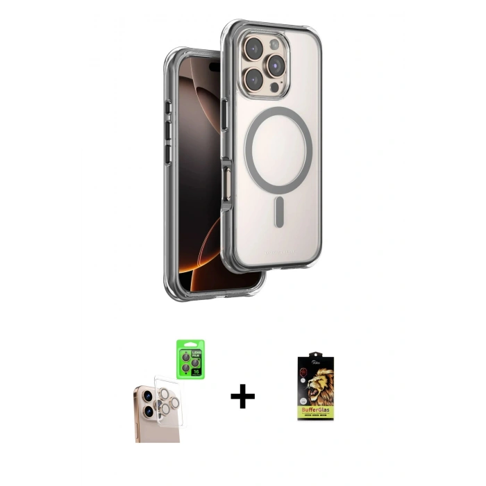 MARSİLYAN™- iPhone 16 Pro Max Kılıf Zirve Klasik Prime - Siyah Buffer Cam Ekran Koruyucu + Raze Metal Kamera Lens - NLGY