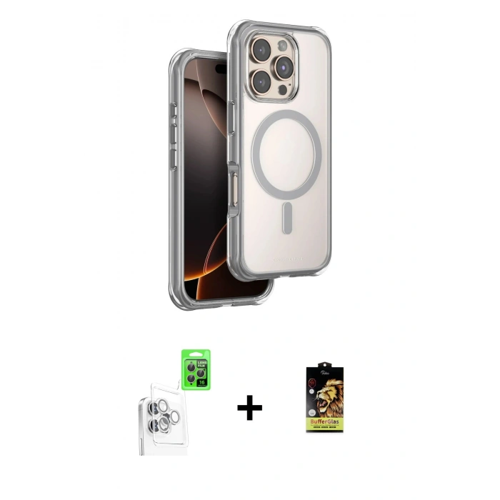 MARSİLYAN™- iPhone 16 Pro Max Kılıf Zirve Klasik Prime - Siyah Buffer Cam Ekran Koruyucu + Raze Metal Kamera Lens - BZ