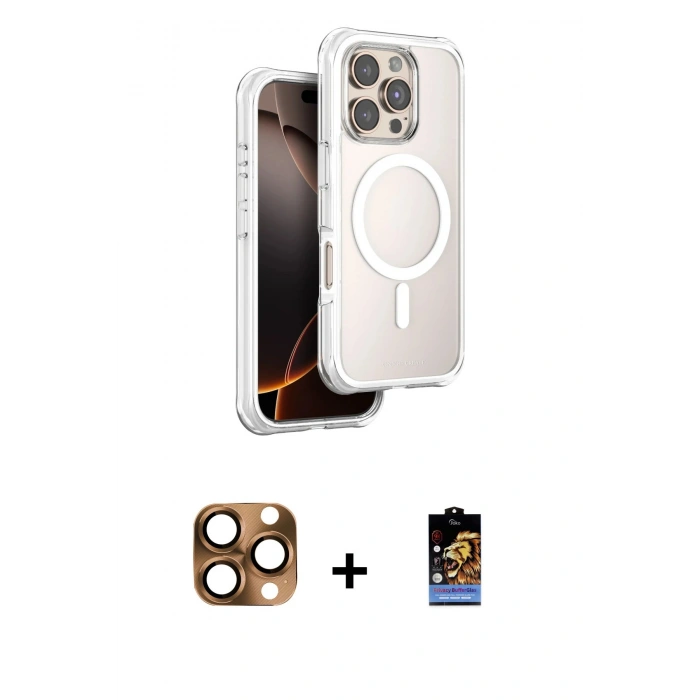 MARSİLYAN™- iPhone 16 Pro Max Kılıf Zirve Klasik Prime - Siyah Buffer Hayalet Cam Ekran Koruyucu + Pers Alüminyum Kamera Lens - CLTM
