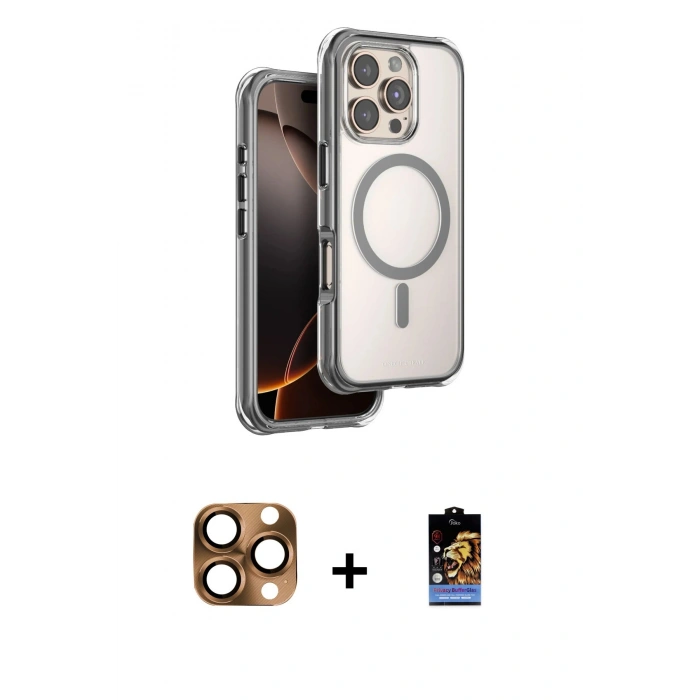 MARSİLYAN™- iPhone 16 Pro Max Kılıf Zirve Klasik Prime - Siyah Buffer Hayalet Cam Ekran Koruyucu + Pers Alüminyum Kamera Lens - CLTM