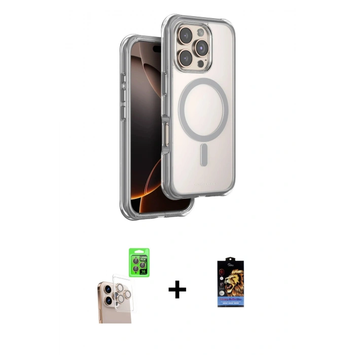 MARSİLYAN™- iPhone 16 Pro Max Kılıf Zirve Klasik Prime - Siyah Buffer Hayalet Cam Ekran Koruyucu + Raze Metal Kamera Lens - NLGY