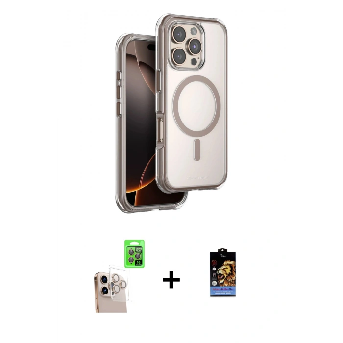 MARSİLYAN™- iPhone 16 Pro Max Kılıf Zirve Klasik Prime - Siyah Buffer Hayalet Cam Ekran Koruyucu + Raze Metal Kamera Lens - NLGY