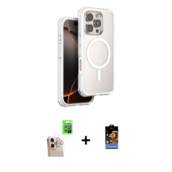 MARSİLYAN™- iPhone 16 Pro Max Kılıf Zirve Klasik Prime - Siyah Buffer Hayalet Cam Ekran Koruyucu + Raze Metal Kamera Lens - NLGY