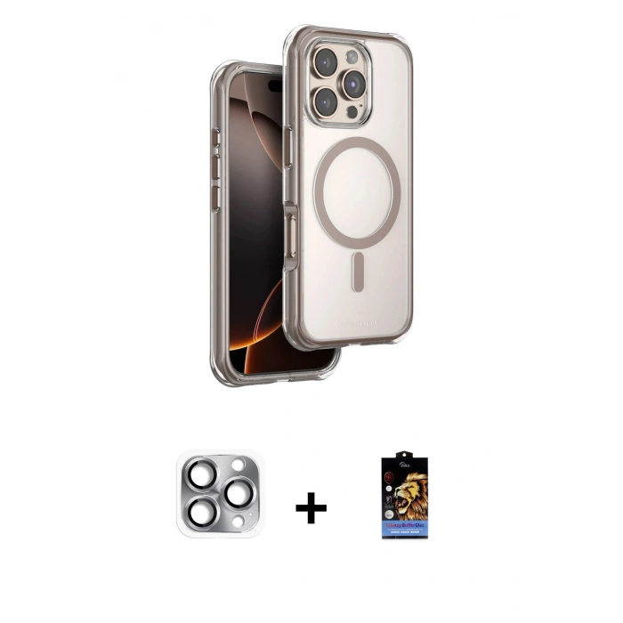 MARSİLYAN™- iPhone 16 Pro Max Kılıf Zirve Klasik Prime - Siyah Buffer Hayalet Cam Ekran Koruyucu + Pers Alüminyum Kamera Lens - GI