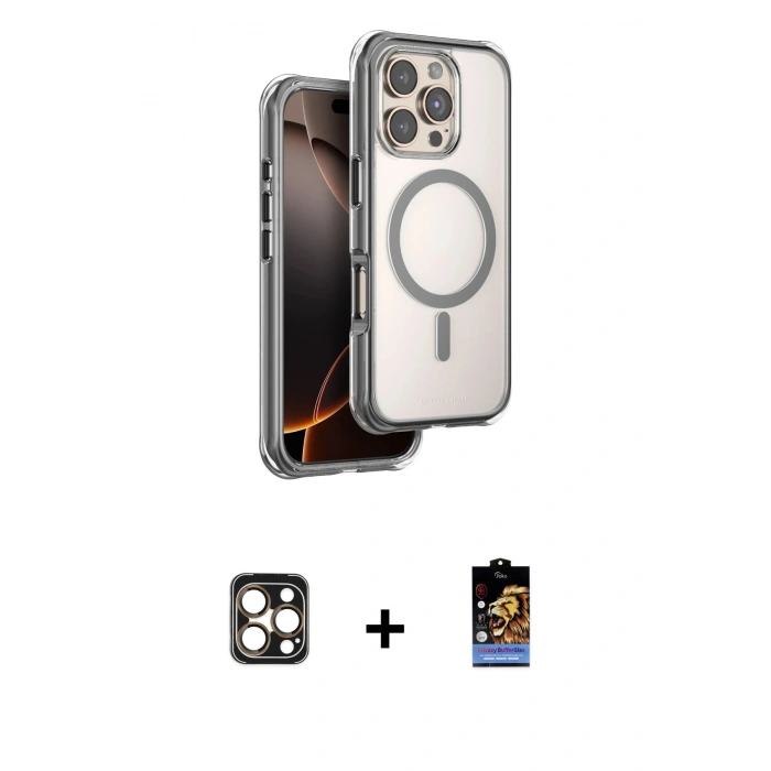 MARSİLYAN™- iPhone 16 Pro Max Kılıf Zirve Klasik Prime - Siyah Buffer Hayalet Cam Ekran Koruyucu + PVD Metal Kamera Lens - GD