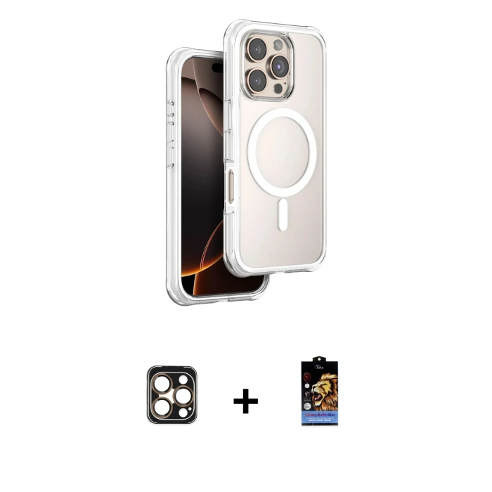 MARSİLYAN™- iPhone 16 Pro Max Kılıf Zirve Klasik Prime - Siyah Buffer Hayalet Cam Ekran Koruyucu + PVD Metal Kamera Lens - GD