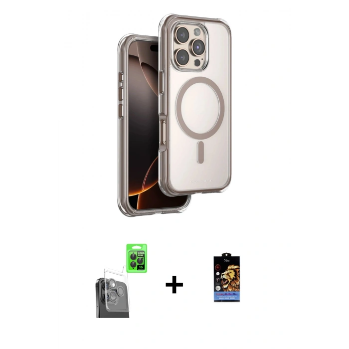 MARSİLYAN™- iPhone 16 Pro Max Kılıf Zirve Klasik Prime - Siyah Buffer Hayalet Cam Ekran Koruyucu + Raze Metal Kamera Lens - SH
