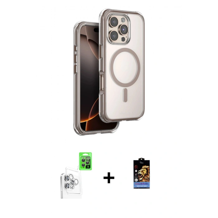 MARSİLYAN™- iPhone 16 Pro Max Kılıf Zirve Klasik Prime - Siyah Buffer Hayalet Cam Ekran Koruyucu + Raze Metal Kamera Lens - BZ