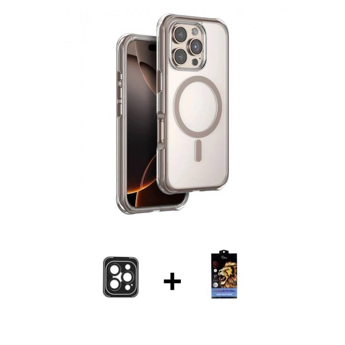 MARSİLYAN™- iPhone 16 Pro Max Kılıf Zirve Klasik Prime - Siyah Buffer Hayalet Cam Ekran Koruyucu + Siyah PVD Metal Kamera Lens