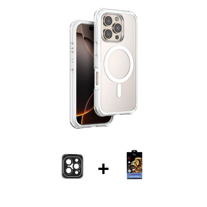MARSİLYAN™- iPhone 16 Pro Max Kılıf Zirve Klasik Prime - Siyah Buffer Hayalet Cam Ekran Koruyucu + Siyah PVD Metal Kamera Lens