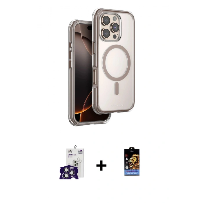 MARSİLYAN™- iPhone 16 Pro Max Kılıf Zirve Klasik Prime - Siyah Buffer Hayalet Cam Ekran Koruyucu + Titanyum Gri Bilvis Titan Kamera Lens