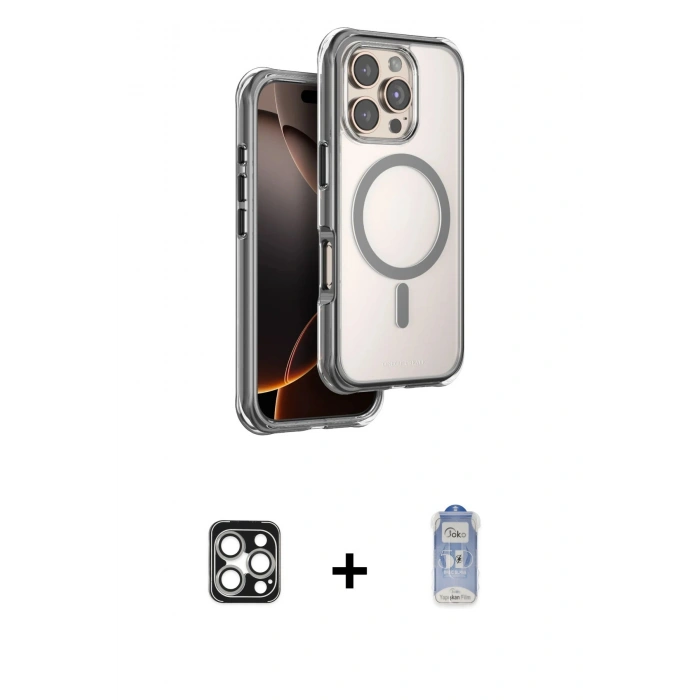 MARSİLYAN™- iPhone 16 Pro Max Kılıf Zirve Klasik Prime - Siyah Joko Magic 5D Cam + PVD Metal Kamera Lens - GS