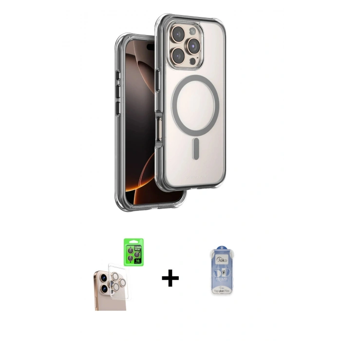 MARSİLYAN™- iPhone 16 Pro Max Kılıf Zirve Klasik Prime - Siyah Joko Magic 5D Cam + Raze Metal Kamera Lens - NLGY