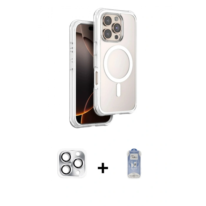 MARSİLYAN™- iPhone 16 Pro Max Kılıf Zirve Klasik Prime - Siyah Joko Magic 5D Cam + Pers Alüminyum Kamera Lens - GS