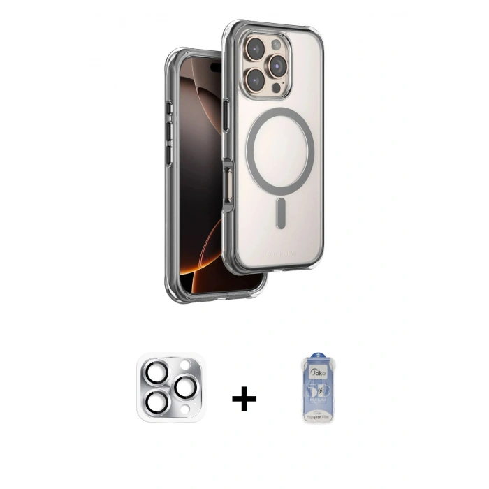 MARSİLYAN™- iPhone 16 Pro Max Kılıf Zirve Klasik Prime - Siyah Joko Magic 5D Cam + Pers Alüminyum Kamera Lens - GS