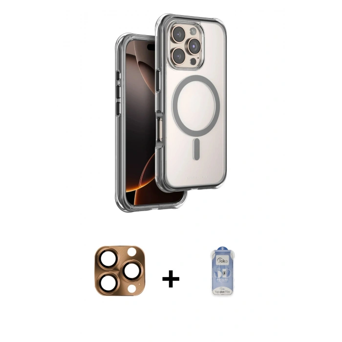 MARSİLYAN™- iPhone 16 Pro Max Kılıf Zirve Klasik Prime - Siyah Joko Magic 5D Cam + Pers Alüminyum Kamera Lens - CLTM