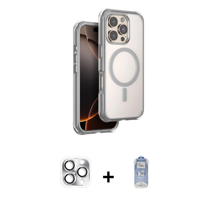 MARSİLYAN™- iPhone 16 Pro Max Kılıf Zirve Klasik Prime - Siyah Joko Magic 5D Cam + Pers Alüminyum Kamera Lens - GS